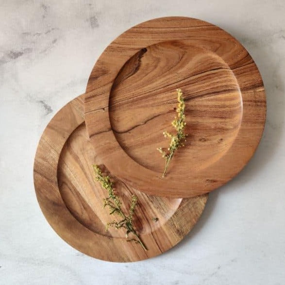 Acacia Wood Charger Plates - Set of 2, Durable & Elegant - Nurture India
