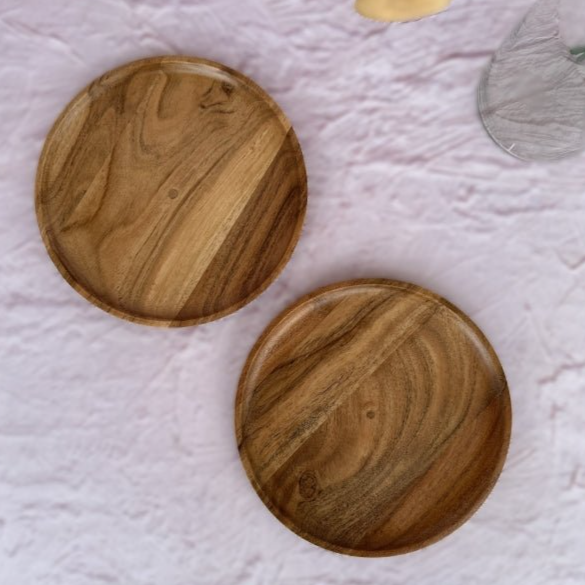 Acacia Wood Side Plates Set of 2