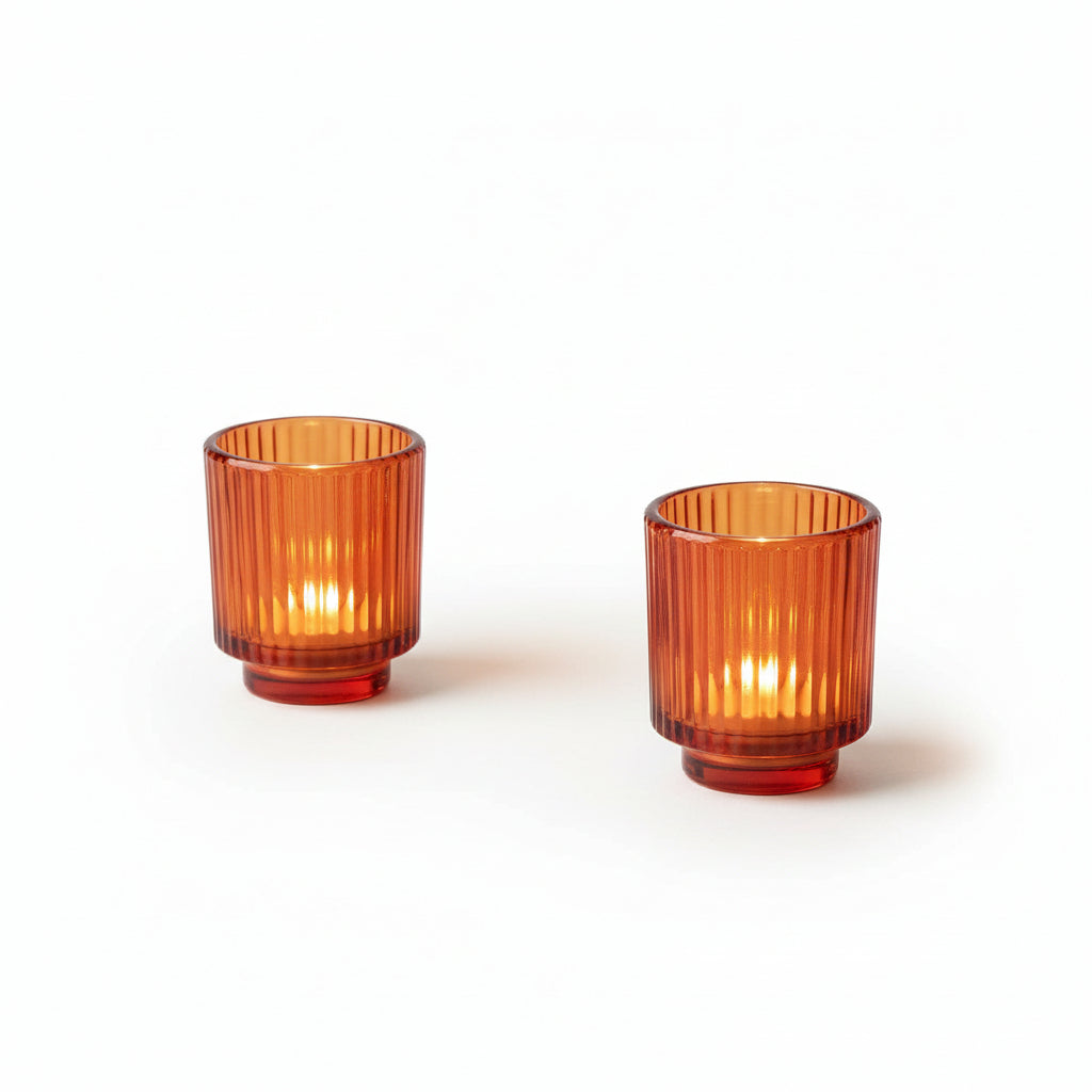 Fluted Glass Amber Tealight Holder