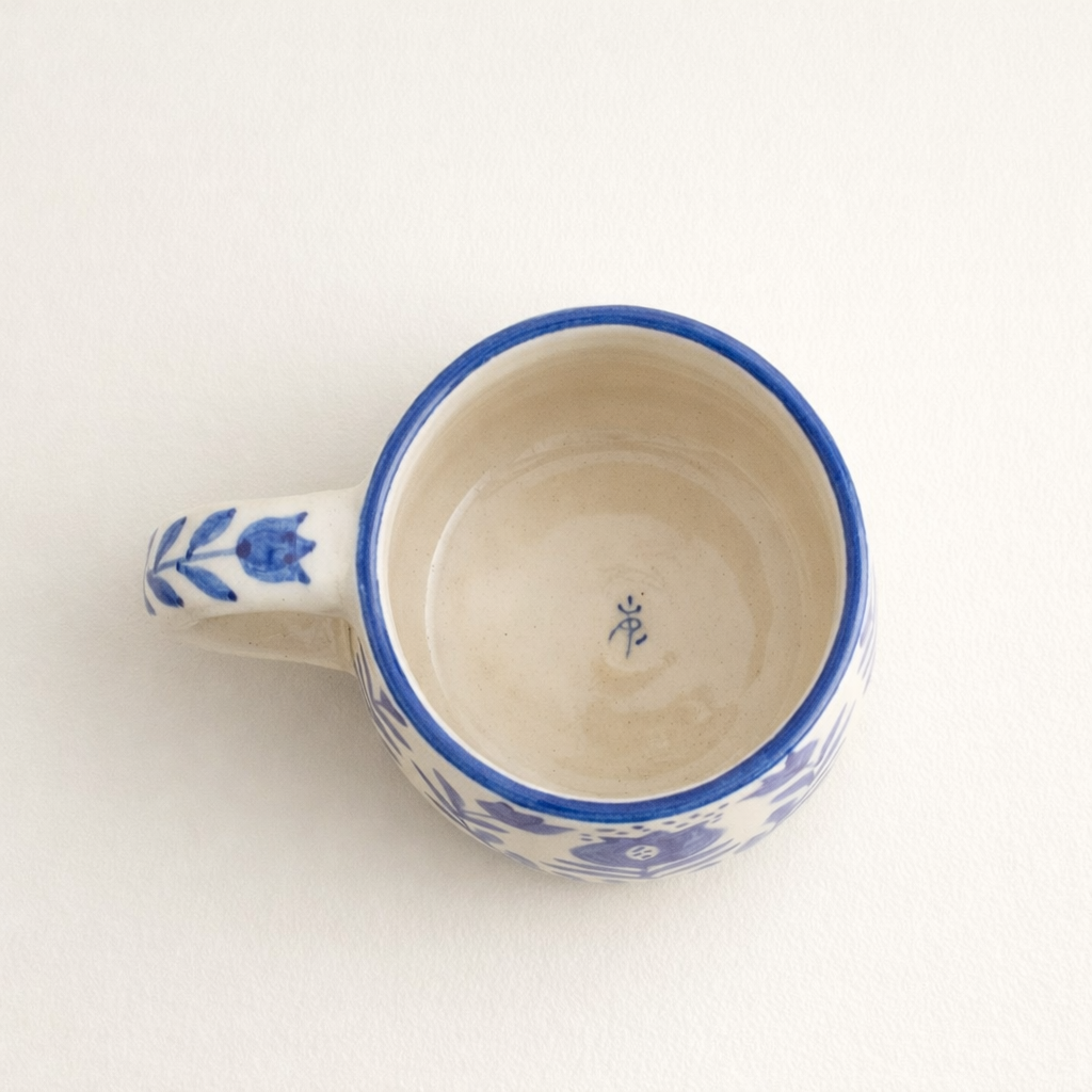 Anaar & Floral Folk Art Ceramic Mug (Blue)