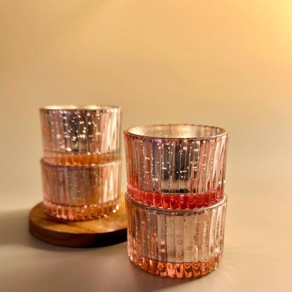 Antique Pink Glass Tealights - Vintage Charm for Soft - Nurture India