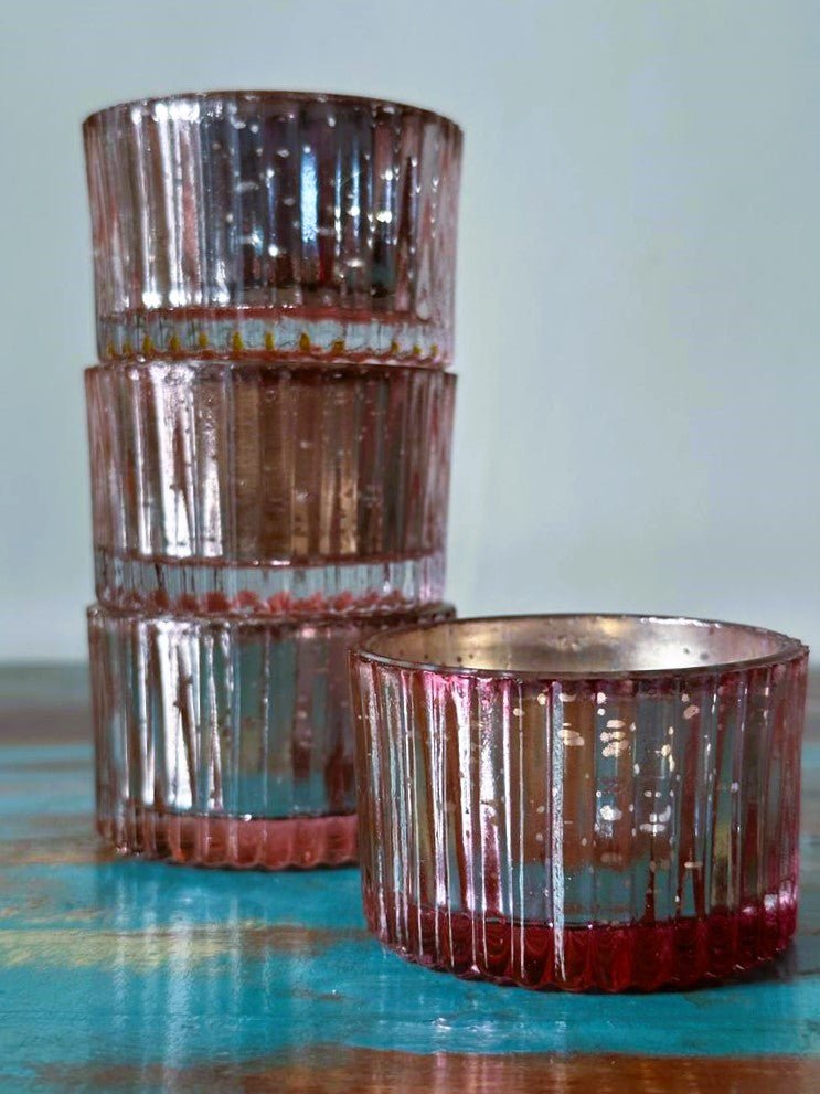 Antique Pink Glass Tealights - Vintage Charm for Soft - Nurture India