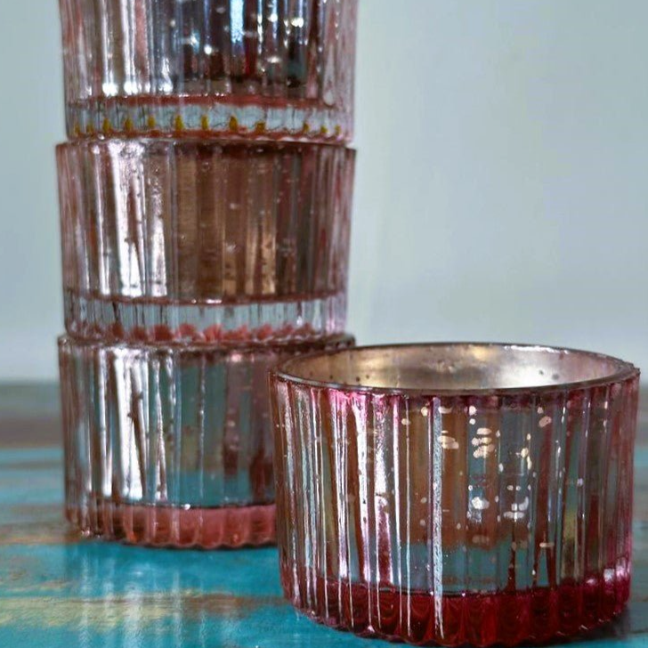 Antique Pink Glass Tealights - Vintage