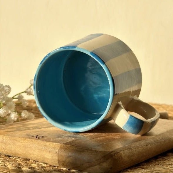 Baby Blue Stripe Ceramic Coffee Cup - Serene 220ml - Nurture India