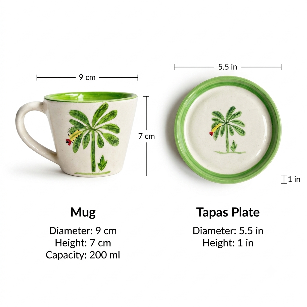 Banana Bloom Handpainted Ceramic Coffee Set – 2 Mugs & 2 Tapas