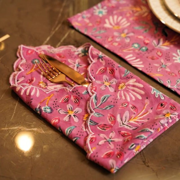 Blooming in Purple Cotton Napkin Set of 4 - Nurture India