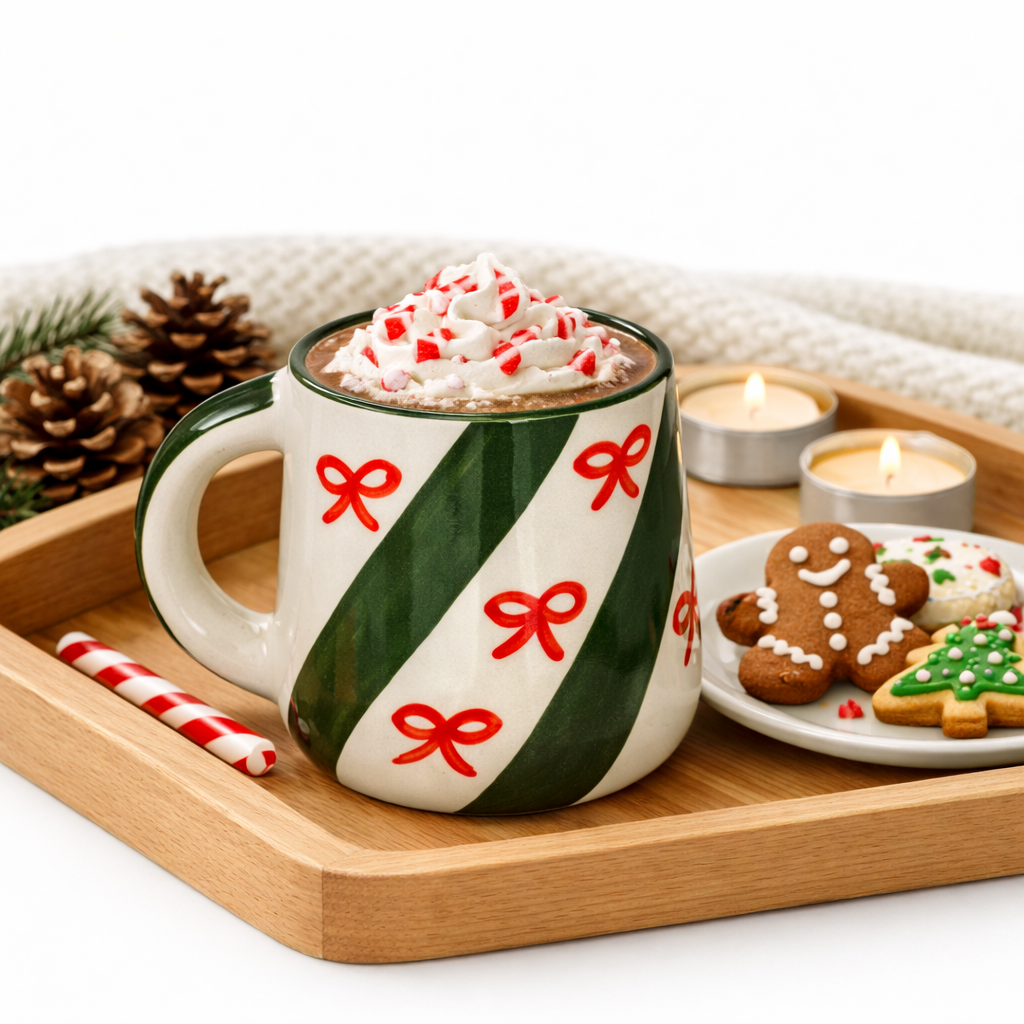 Candy Cane Bow Red Ceramic Mug (300ml)