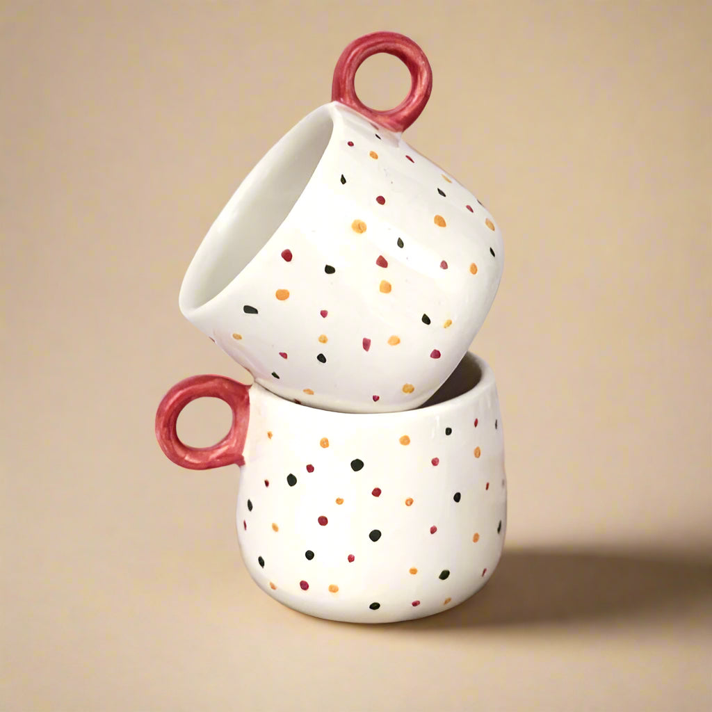 Colourful Dots Ceramic Coffee Cup - 300ml - Nurture India