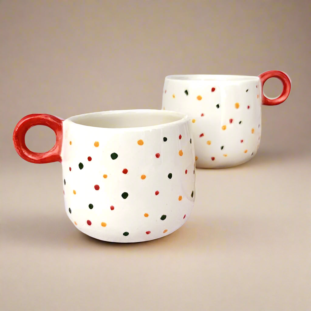 Colourful Dots Ceramic Coffee Cup - 300ml - Nurture India
