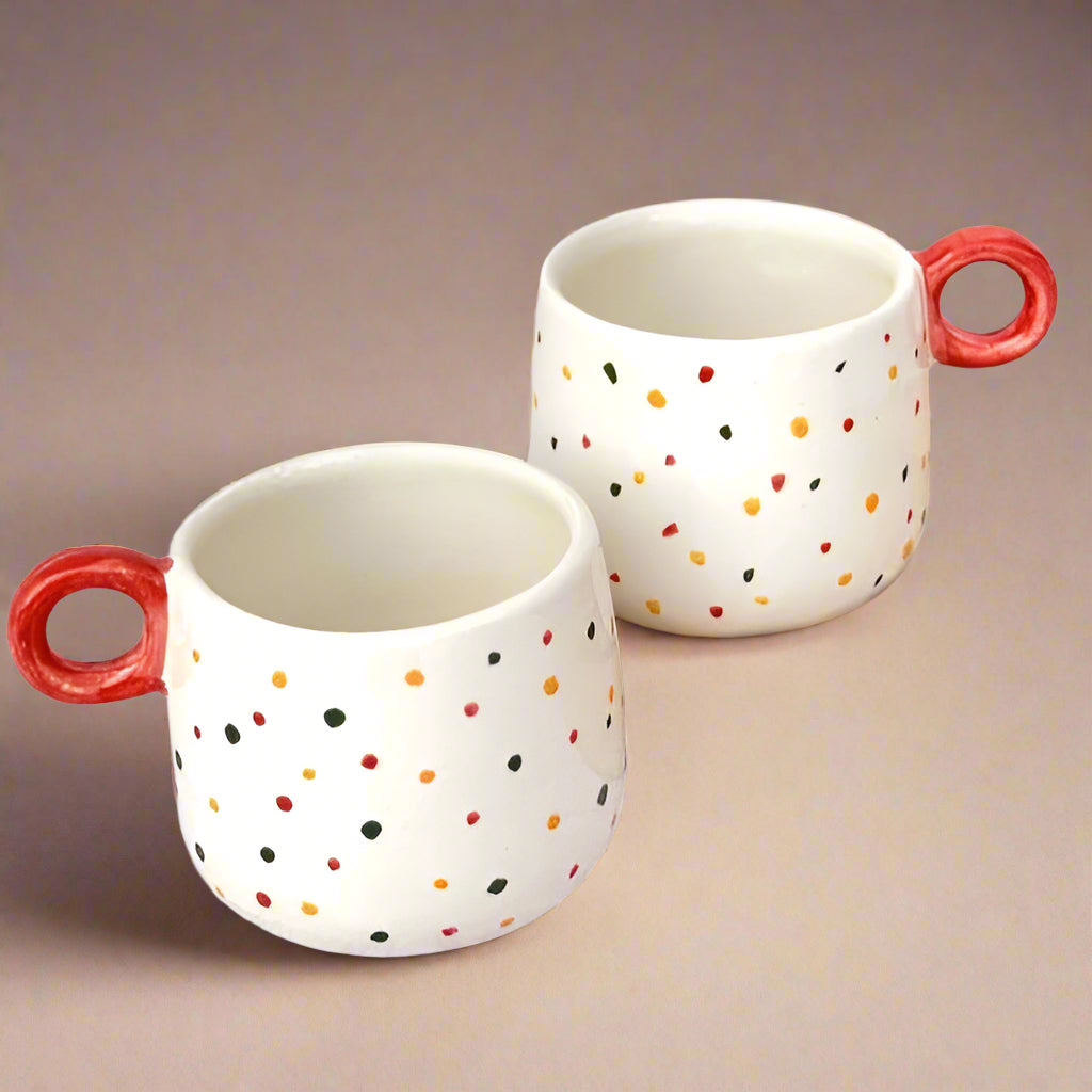 Colourful Dots Ceramic Coffee Cup - 300ml - Nurture India