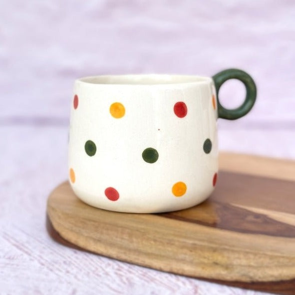 Colourful Polka Dots Ceramic Coffee Cup - 300ml - Nurture India