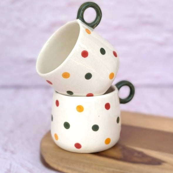 Colourful Polka Dots Ceramic Coffee Cup - 300ml - Nurture India