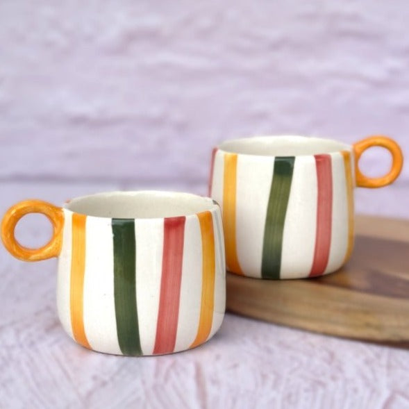 Colourful Stripes Ceramic Coffee Cup - (300ml) - Nurture India