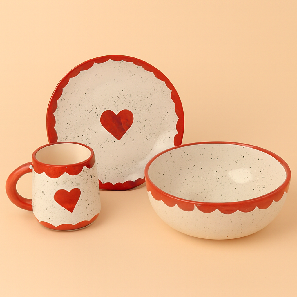 Valentines Day Hearty Ceramic Breakfast Set of 3