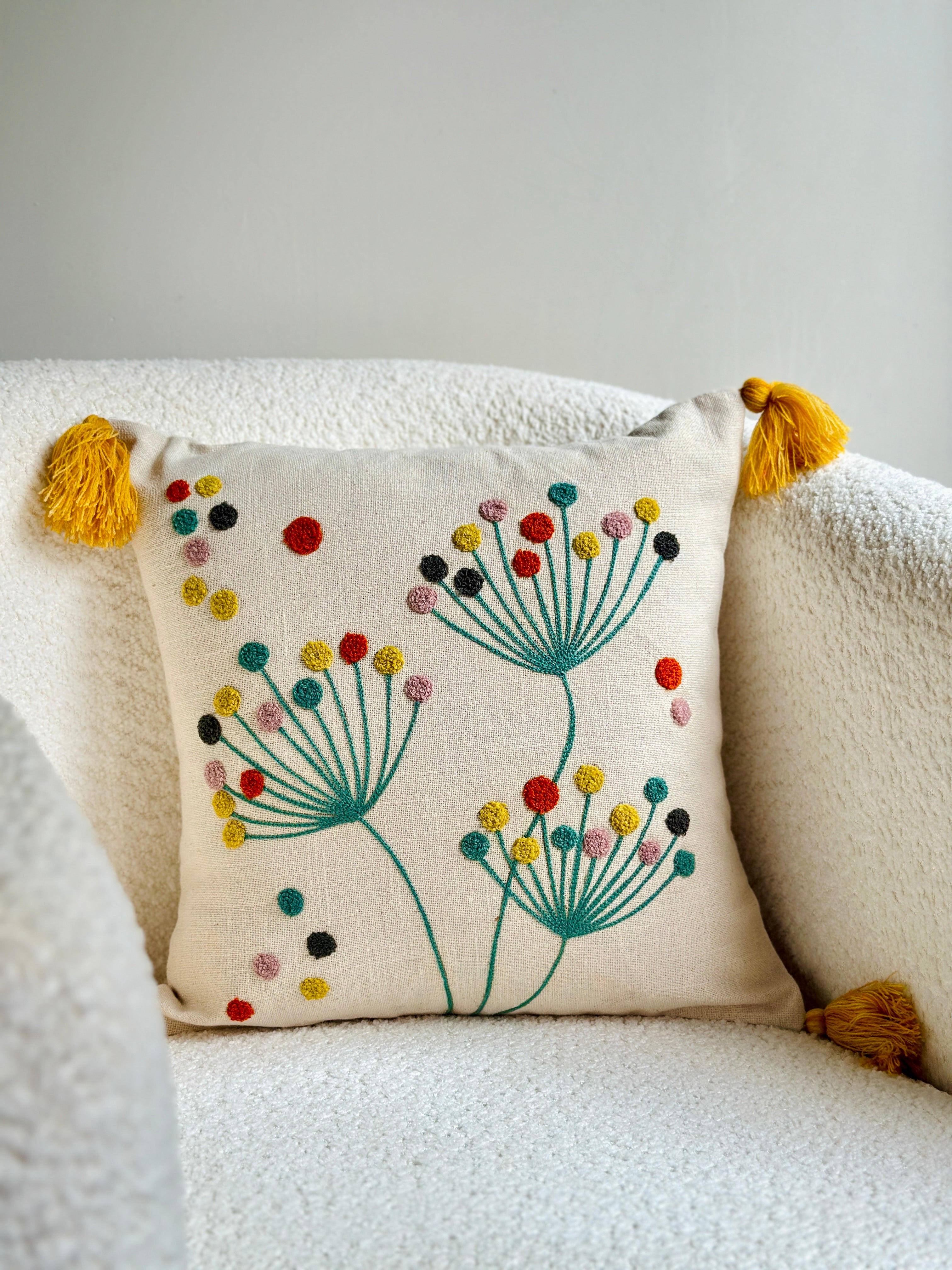 Dreamy Dandelion Embroidered Cushion Cover