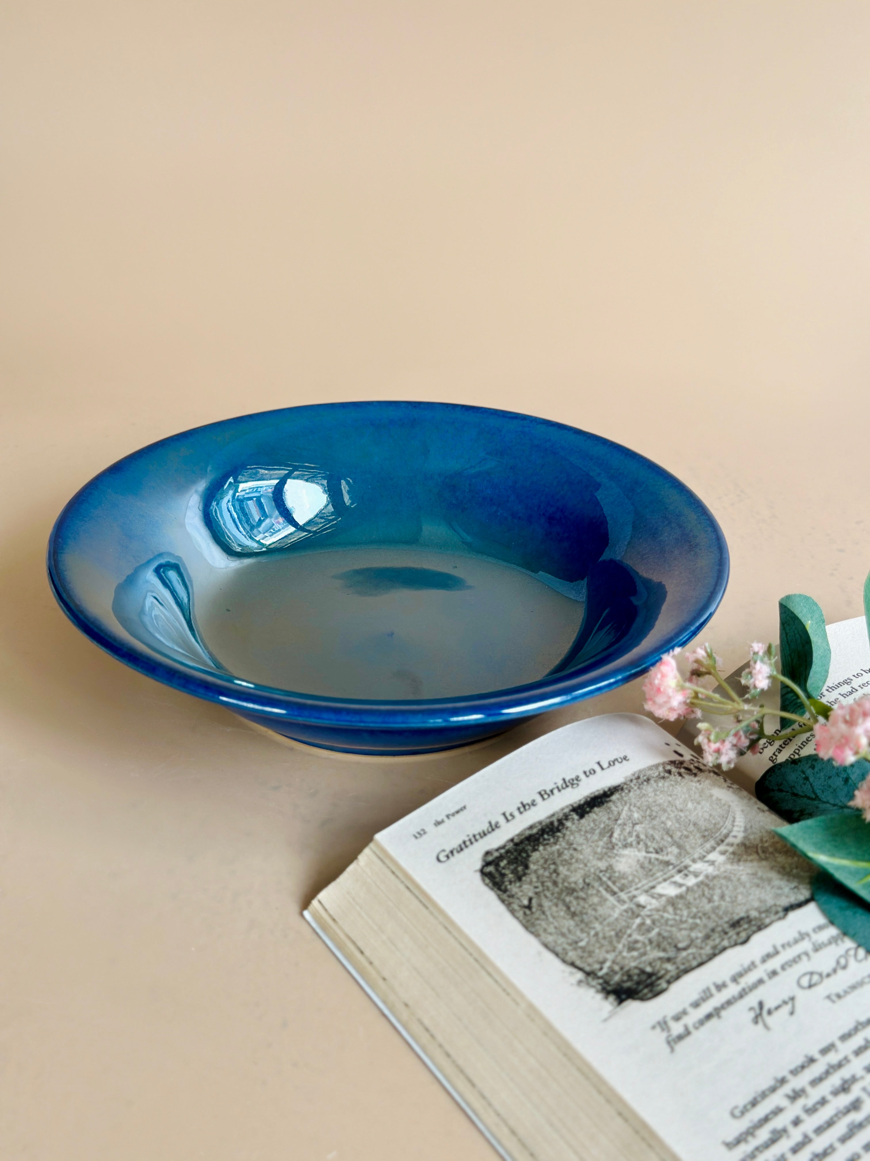 dark blue ceramic pasta plate nurture india