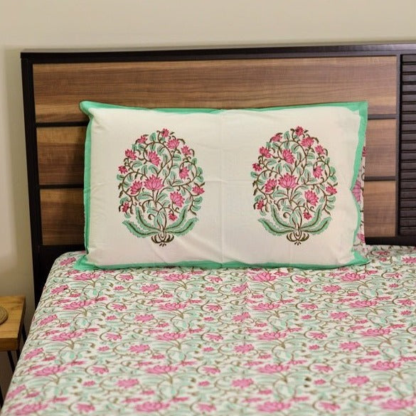 Floral Pastel Green Double Bedsheet - Nurture India