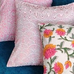 Floral Pink Cushion Cover - 16x16 - 100% Cotton - Nurture India