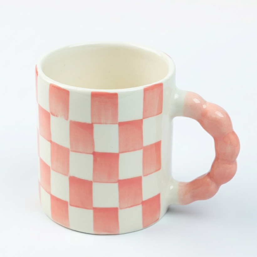Ghingham Checkerboard Print- Pink Mug