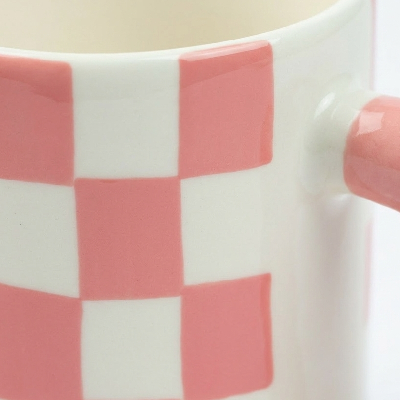 Ghingham Checkerboard Print- Pink Mug
