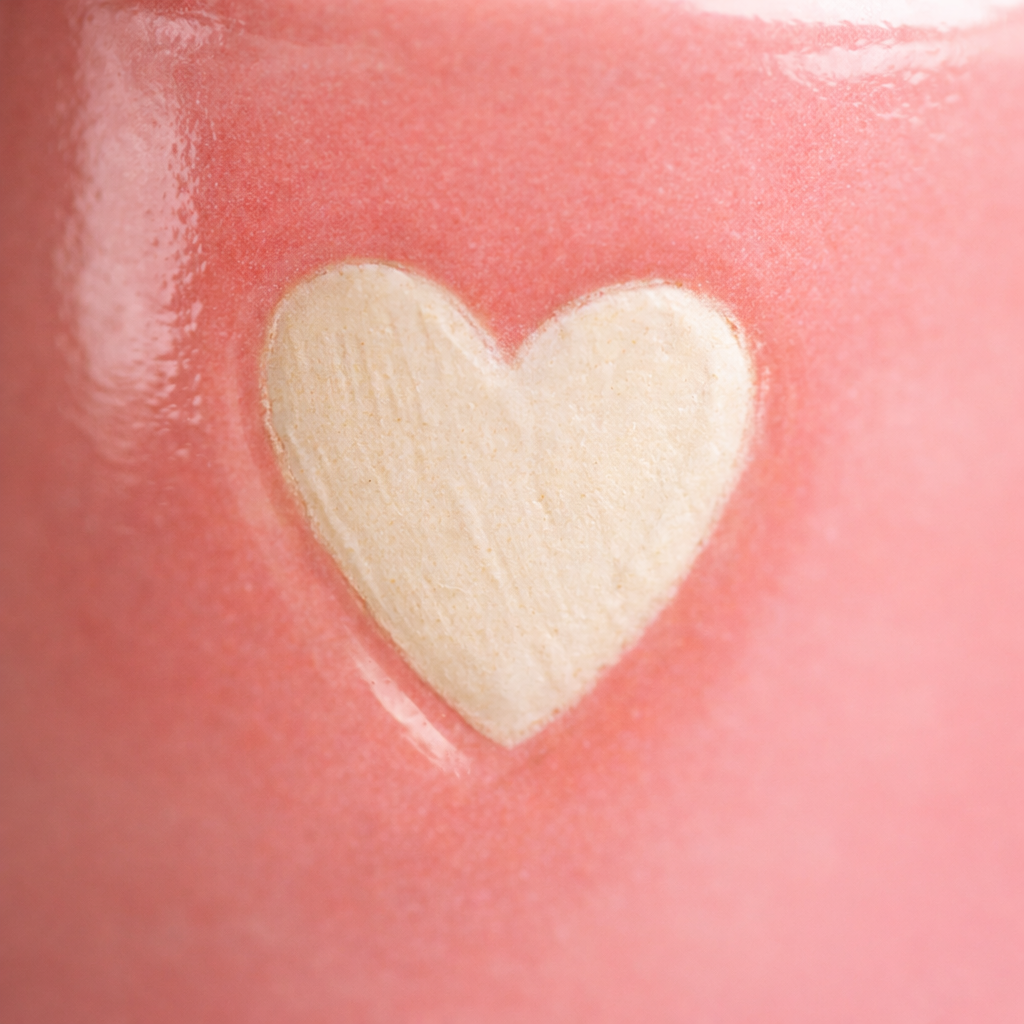 Glossy Pink Handmade Ceramic Coffee Tumbler with Hearts