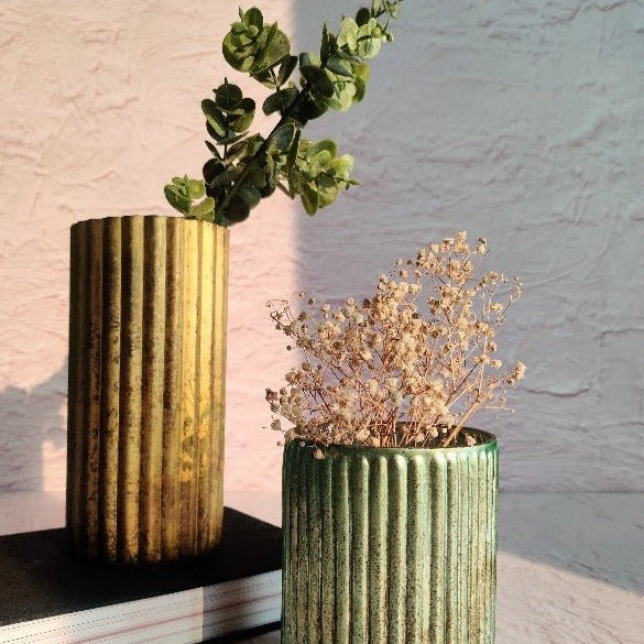 Golden and Green Vase Combo - Elegant Handcrafted Home Decor - Nurture India