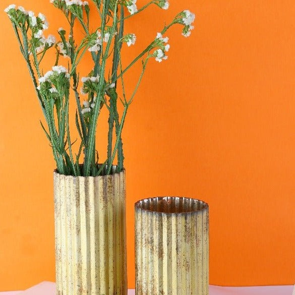 Golden and Green Vase Combo - Elegant Handcrafted Home Decor - Nurture India