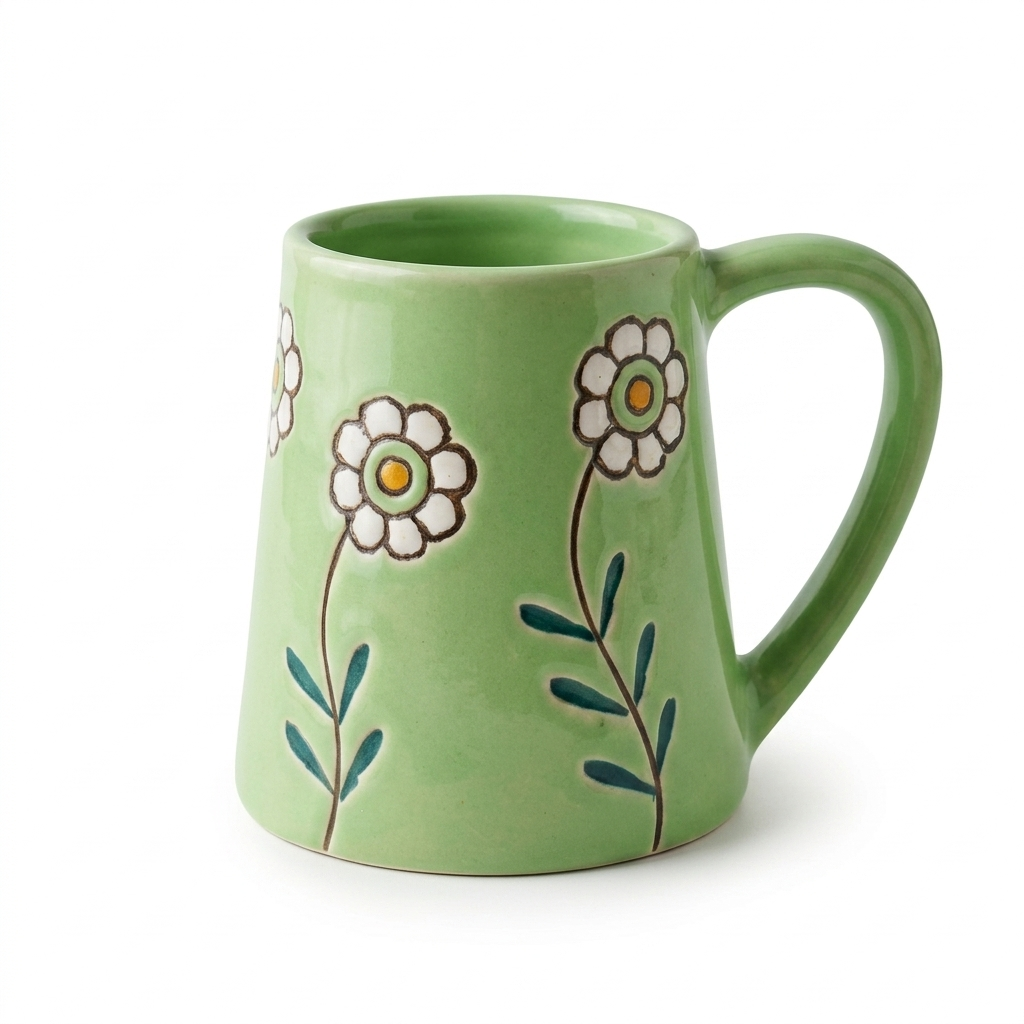 Colorful Beverage Mug - Green Garden Bloom Design (300 ml)