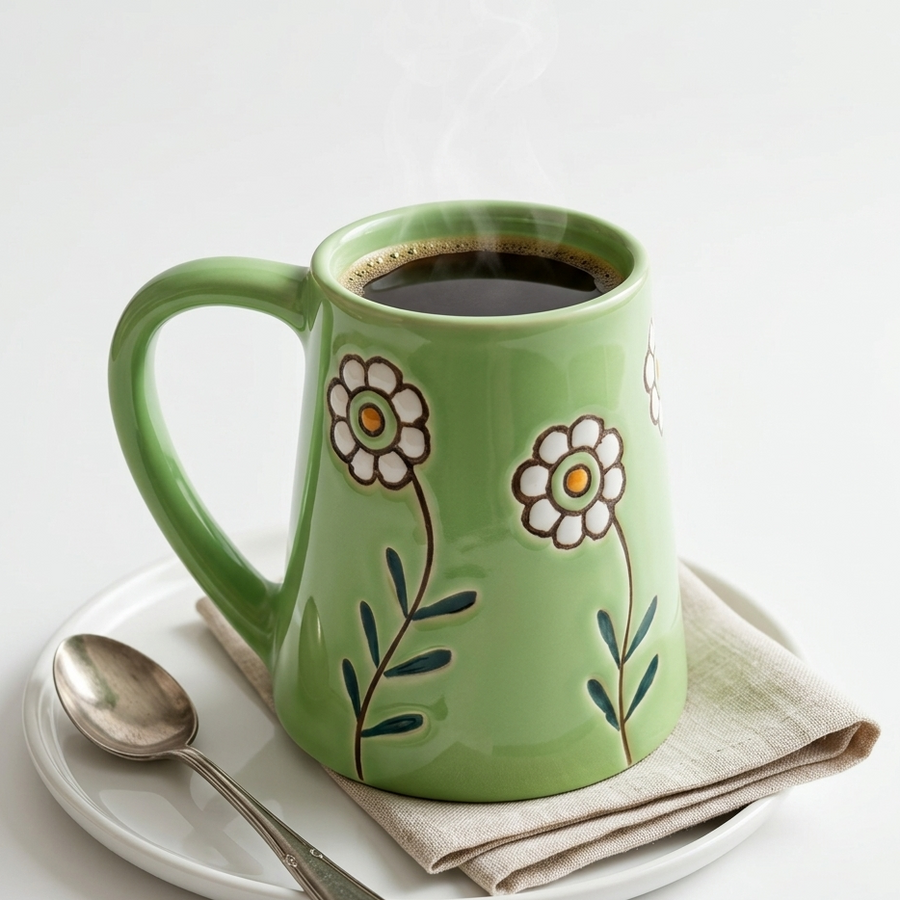 Colorful Beverage Mug - Green Garden Bloom Design (300 ml)