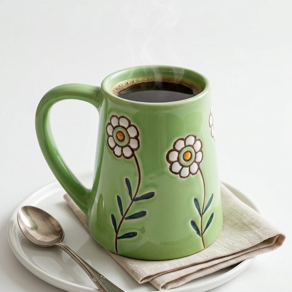 Colorful Beverage Mug - Green Garden Bloom Design (300 ml)