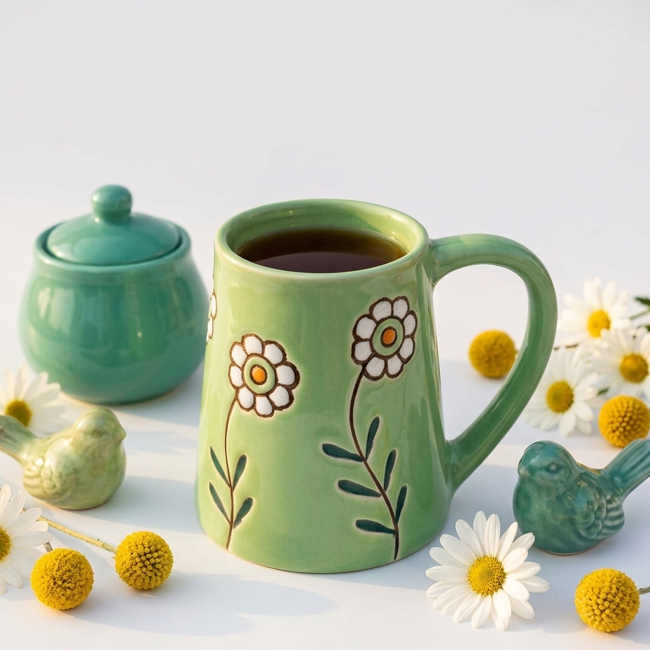 Colorful Beverage Mug - Green Garden Bloom Design (300 ml)