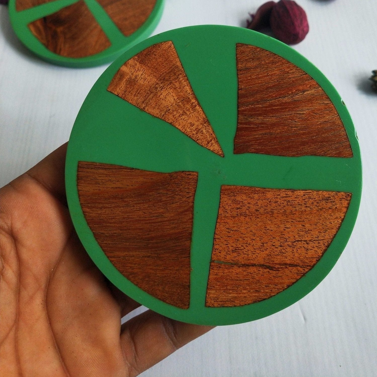 Green Wood & Resin Coasters Set of 4 - Stylish & Functional Home Decor - Nurture India