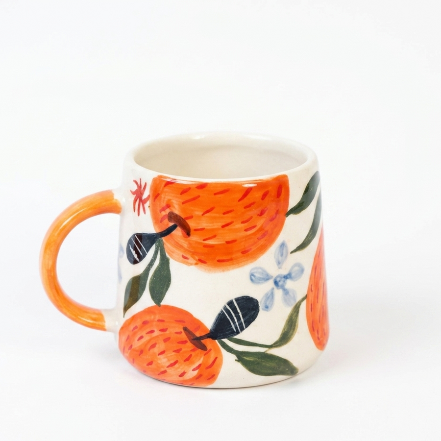 Handcrafted Citrus Print Ceramic Coffee Mug (300 ml)