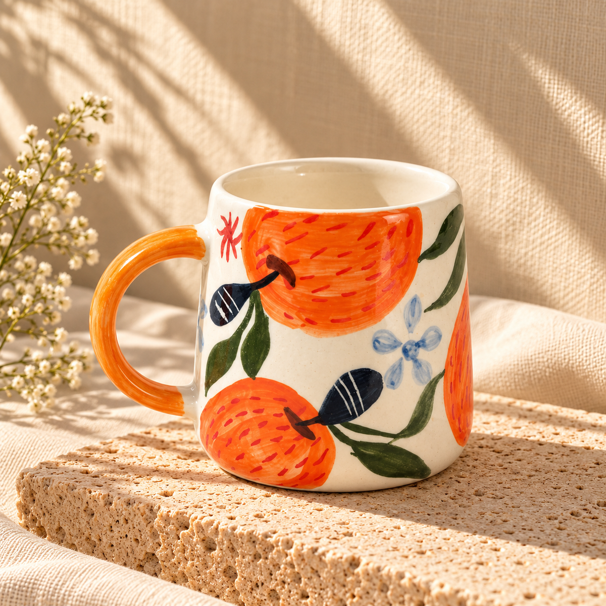 Handcrafted Citrus Print Ceramic Coffee Mug (300 ml)