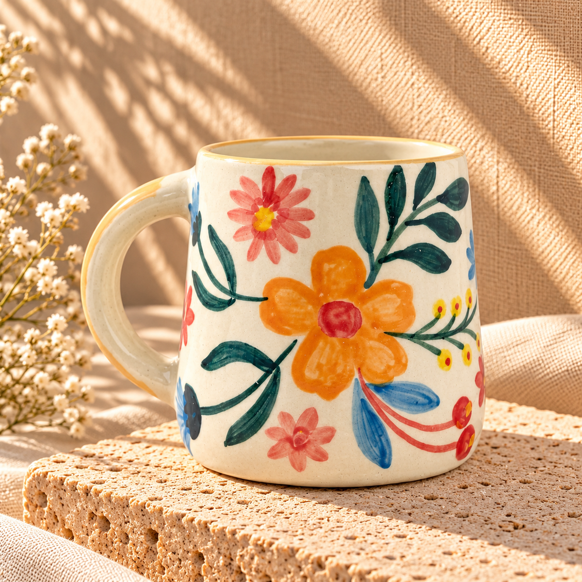 Handcrafted Floral Extravaganza Ceramic Stoneware Mug (300 ml)
