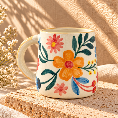 Handcrafted Floral Extravaganza Ceramic Stoneware Mug (300 ml)