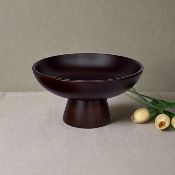 Handcrafted Mango Wood Large Pedestal Bowl - Nurture India