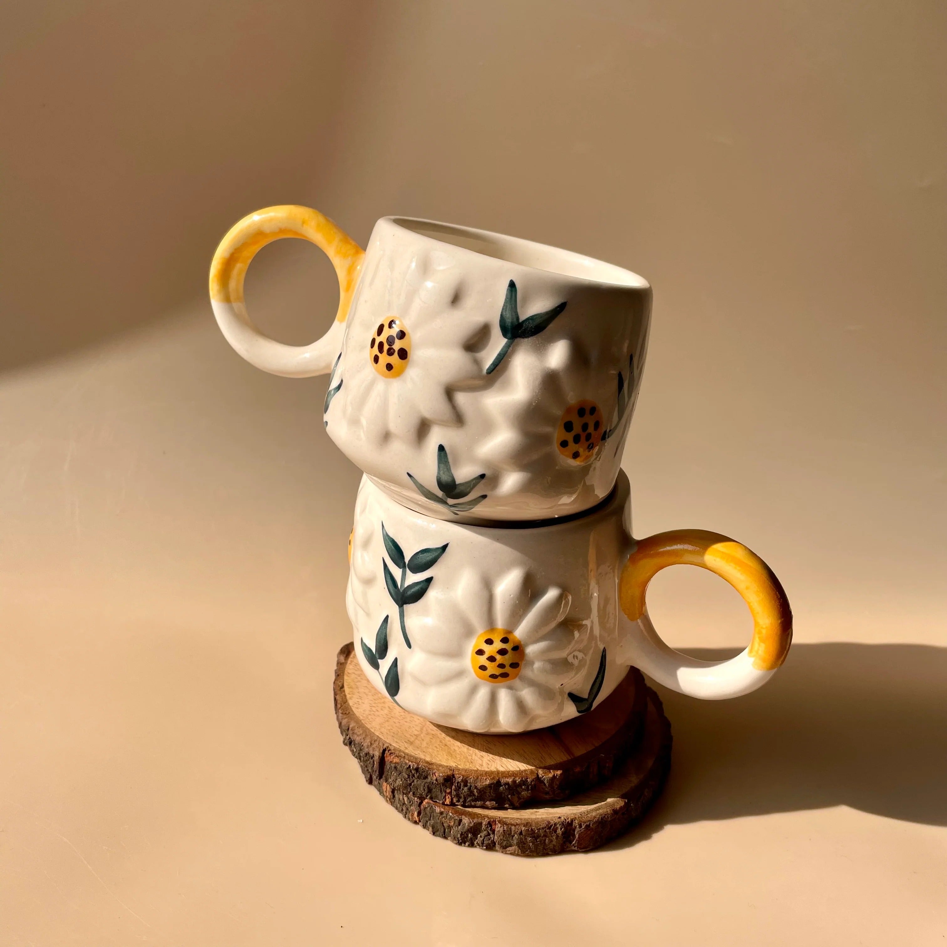 Embossed Sunflower Ceramic Mug