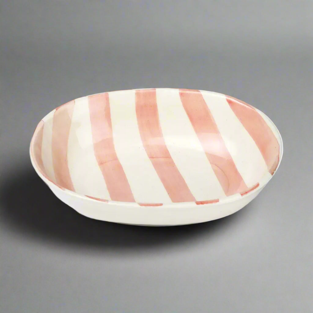 Vintage Pastel Pink Stripe Ceramic Bowl