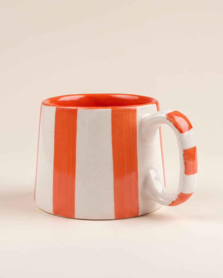 Vintage Orange Stripe Ceramic Coffee Cup - 220ml