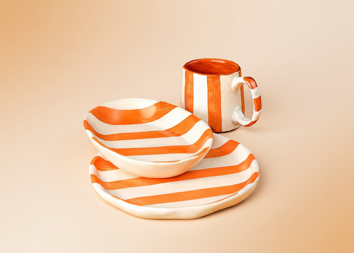 Orange Stripe Ceramic (Combo Set of 3 )