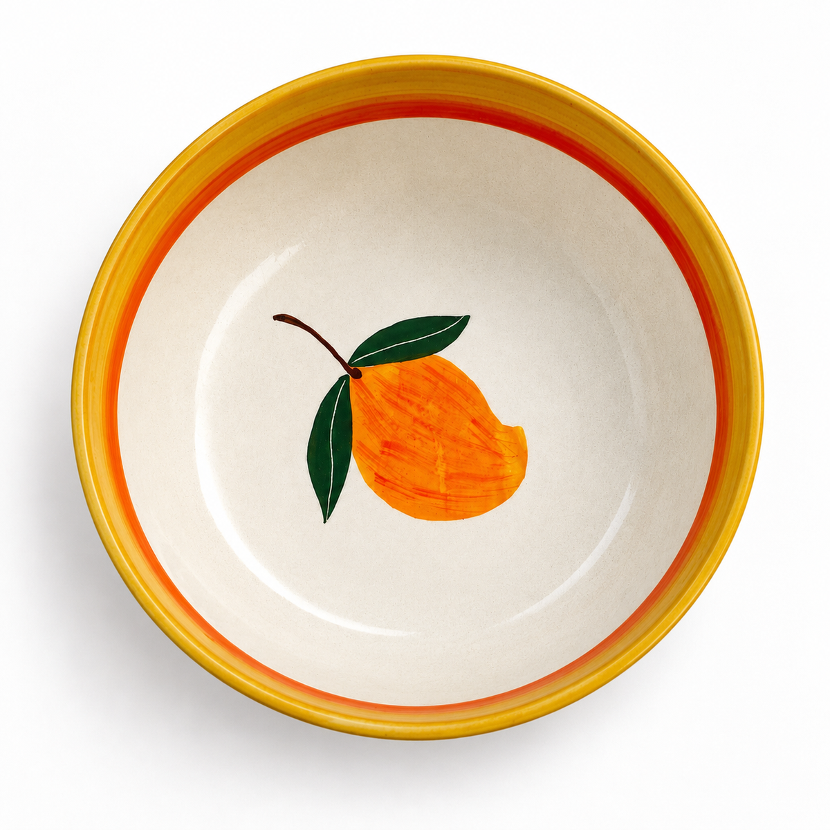 Ceramic bowl with a lemon design on a white background