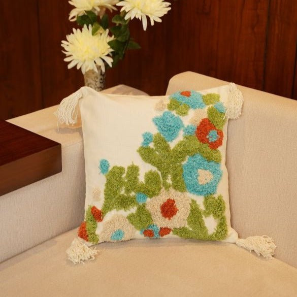 Leafy Oasis Botanical Cushion Cover with Tufted Design - Nurture India