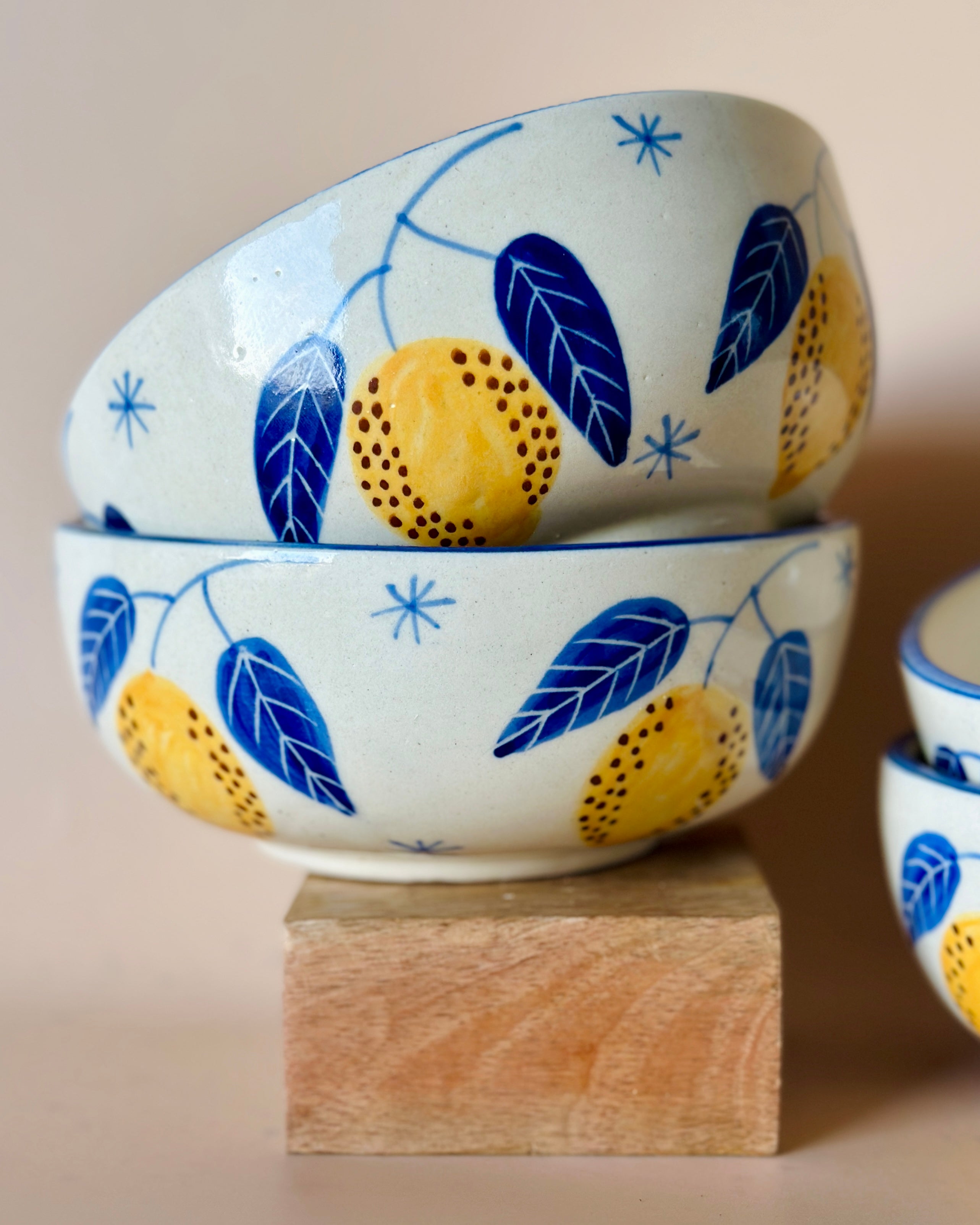 Lemon Leafy Ceramic Small Bowls Set of 4 - Dark Yellow