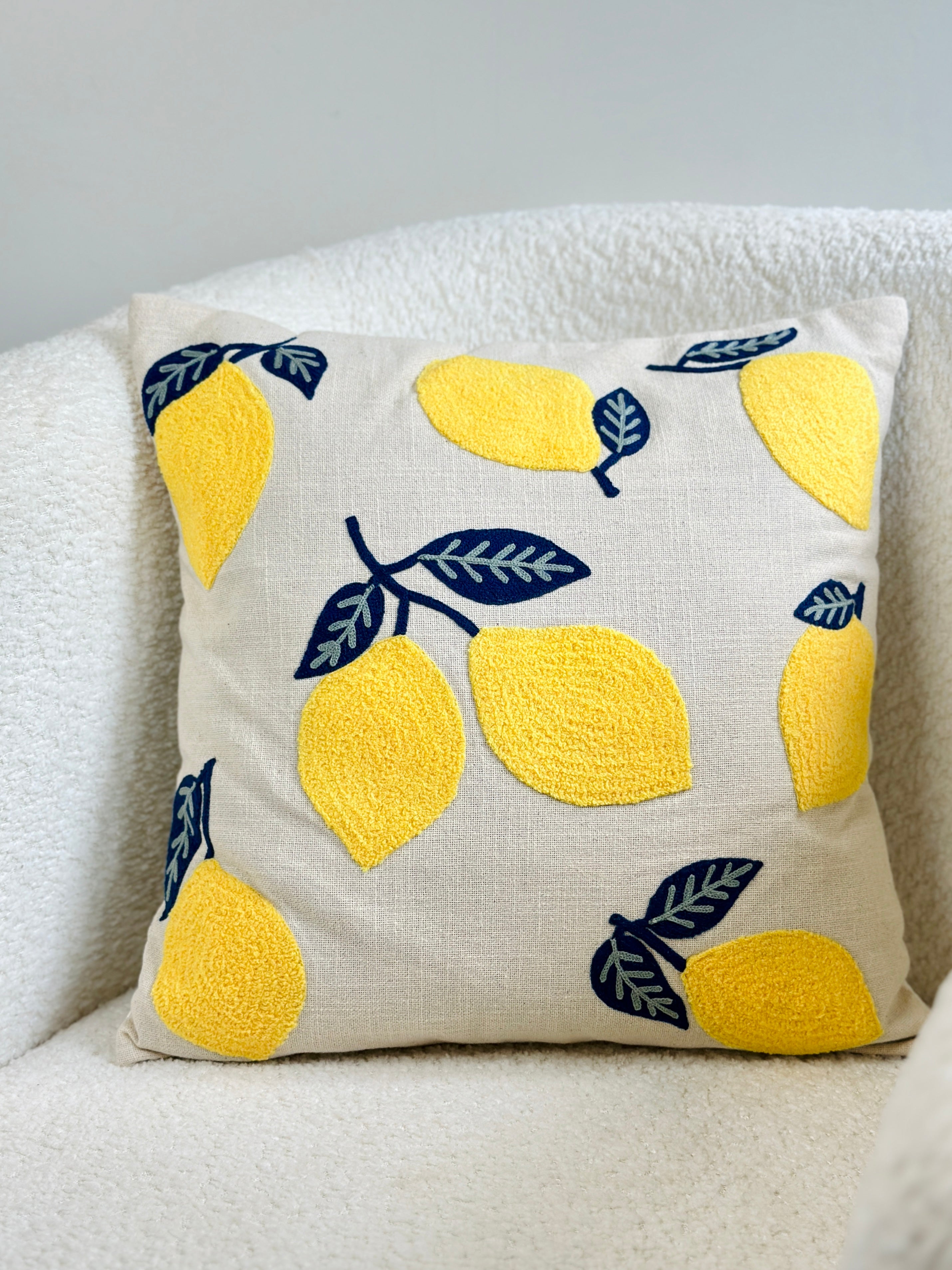 lemon embroidered cushion cover nurture india