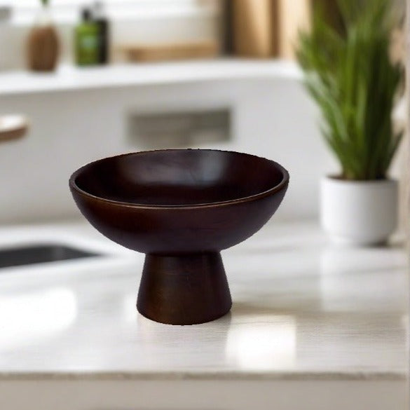 Mango Wood Small Pedestal Bowl - Handcrafted - Nurture India