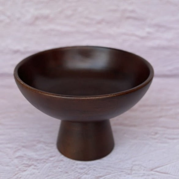 Mango Wood Small Pedestal Bowl - Handcrafted - Nurture India