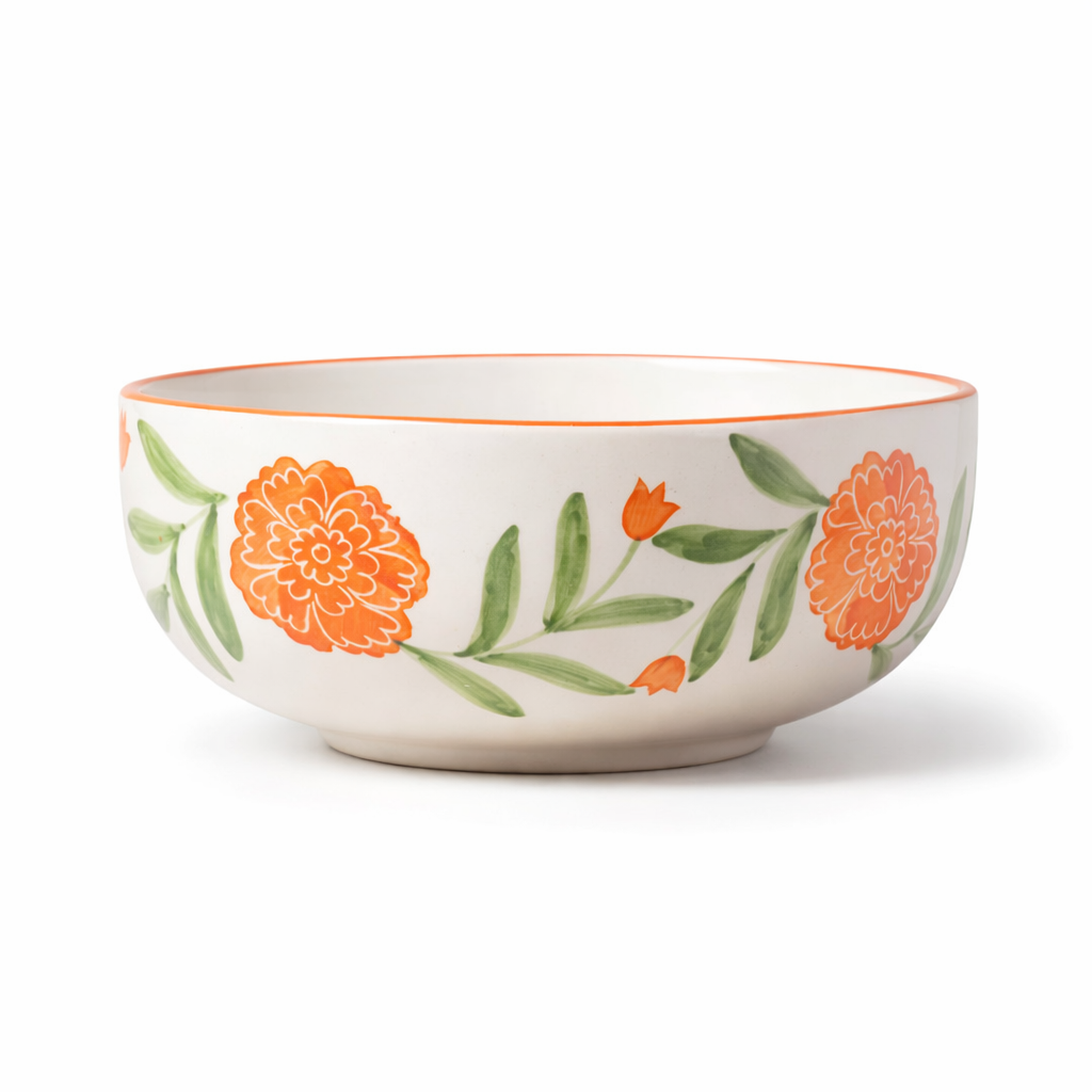 Ceramic bowl with floral design on a white background