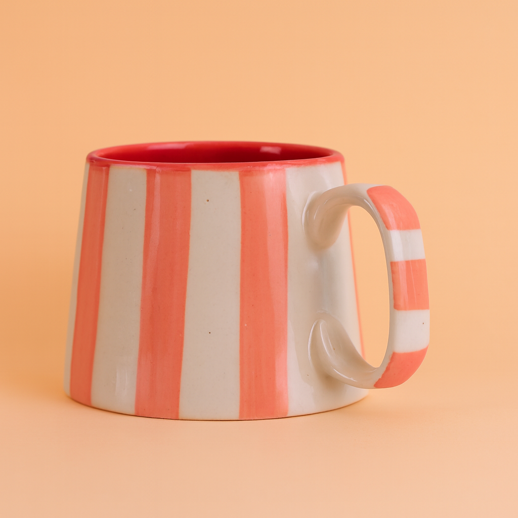 Pink Stripe Ceramic Combo ( Bowl and Cup )