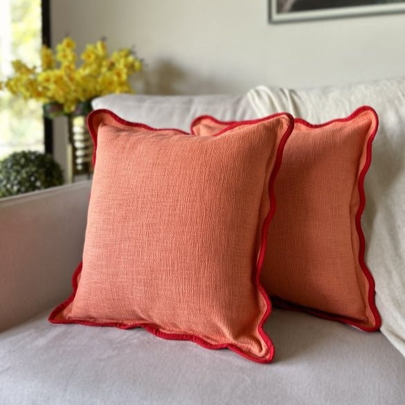 Orange Scallop Cushion Cover - Elegant 16x16 Size, - Nurture India